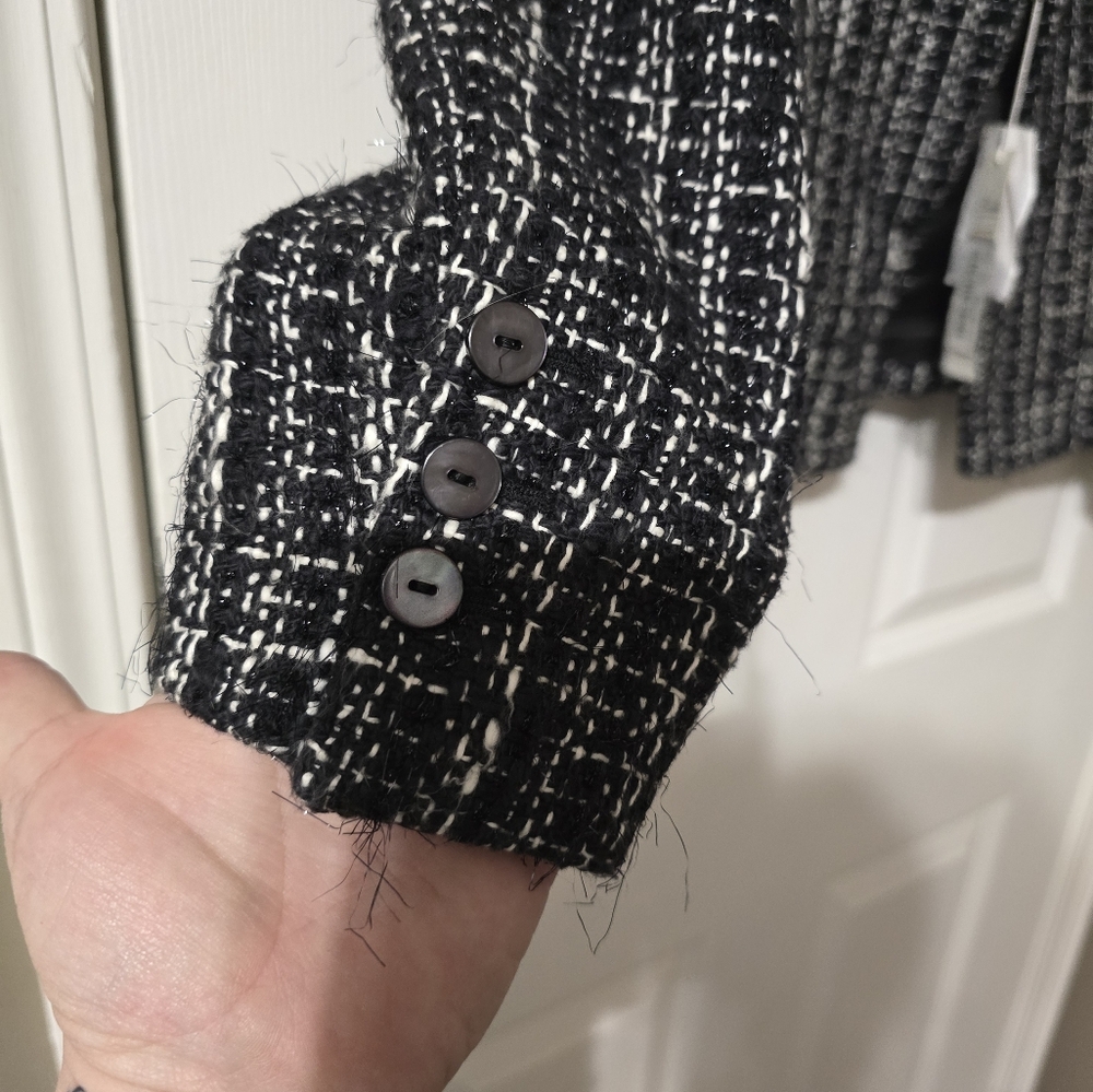 NWT Nicola Made in Italy Black & White Tweed Blazer/Jacket w/ Metallic Threading - Picture 11 of 16
